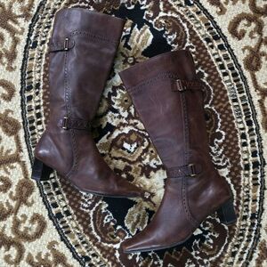 Caprice Tall Brown Leather Gogo Boots Faux Fur Lining Fall Autumn Boho 70s Style